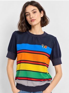 United Colors of Benetton Rainbow Stripe sheep Top XS Retro Colorblock